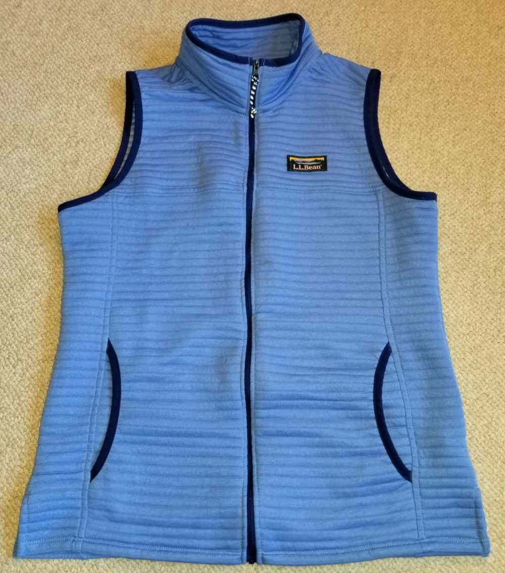 Womens Vest-L.L. BEAN-'Deep Lake Heather' blue knit 'Airlight Vest' Outdoors-XS